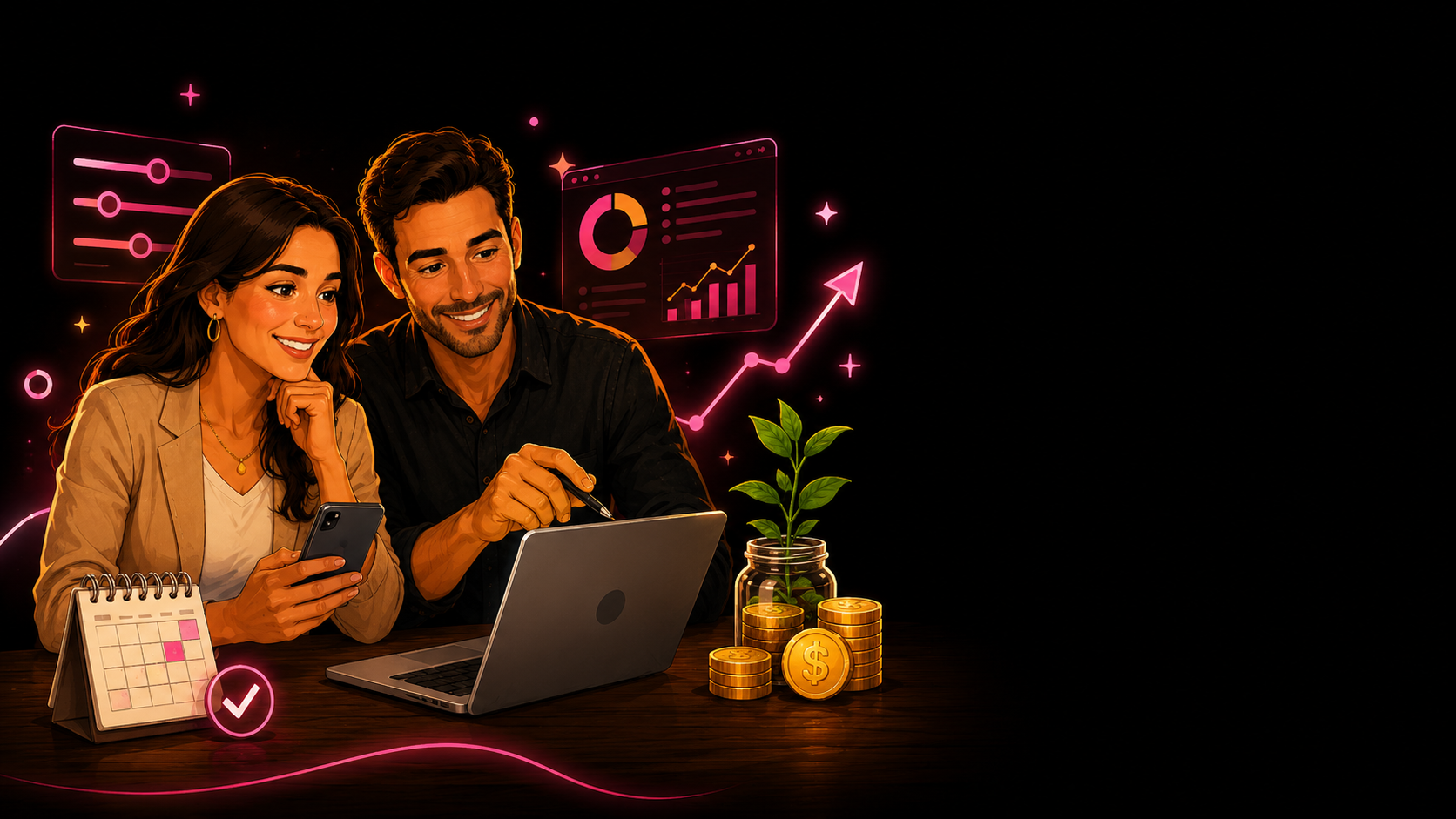 Pareja planeando su estrategia financiera